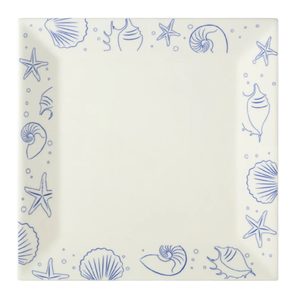 CAC China ATC-SQ21-AW 12 Inch Square Plate Ceramic Blue Rim with Dishwasher Oven Microwave
