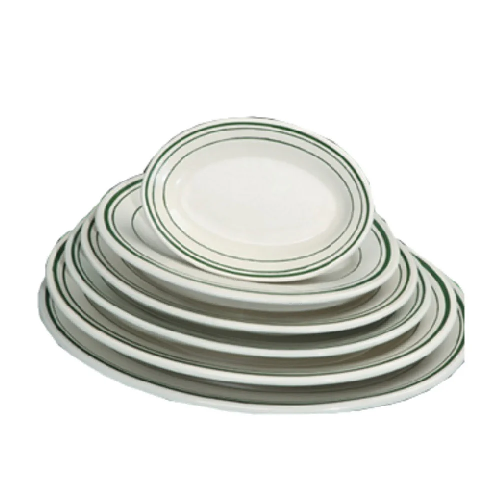 Yanco GB-33 7 Inch Oval Green Band Platter Ceramic Dishwasher Oven Microwave Safe Yanco GB-33 7 Inch Oval Green Band Platter Ceramic Dishwasher Oven Microwave Safe