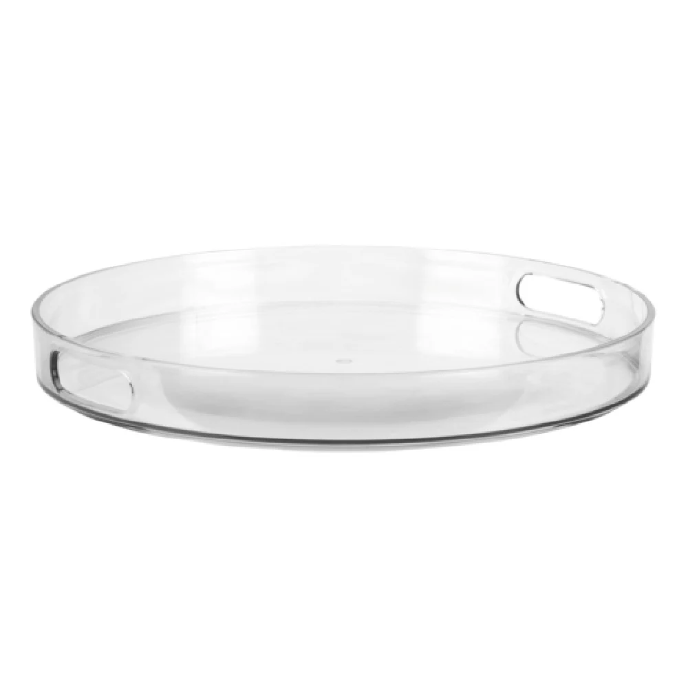 Libbey 92393 14 Inch Round Tray Impact and Shatter Resistant with Cut Out Handles Tritan Clear