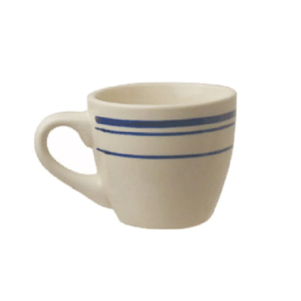 International Tableware CT-35 3-1/2 Oz Round Cup with Handle Ceramic Blue Band