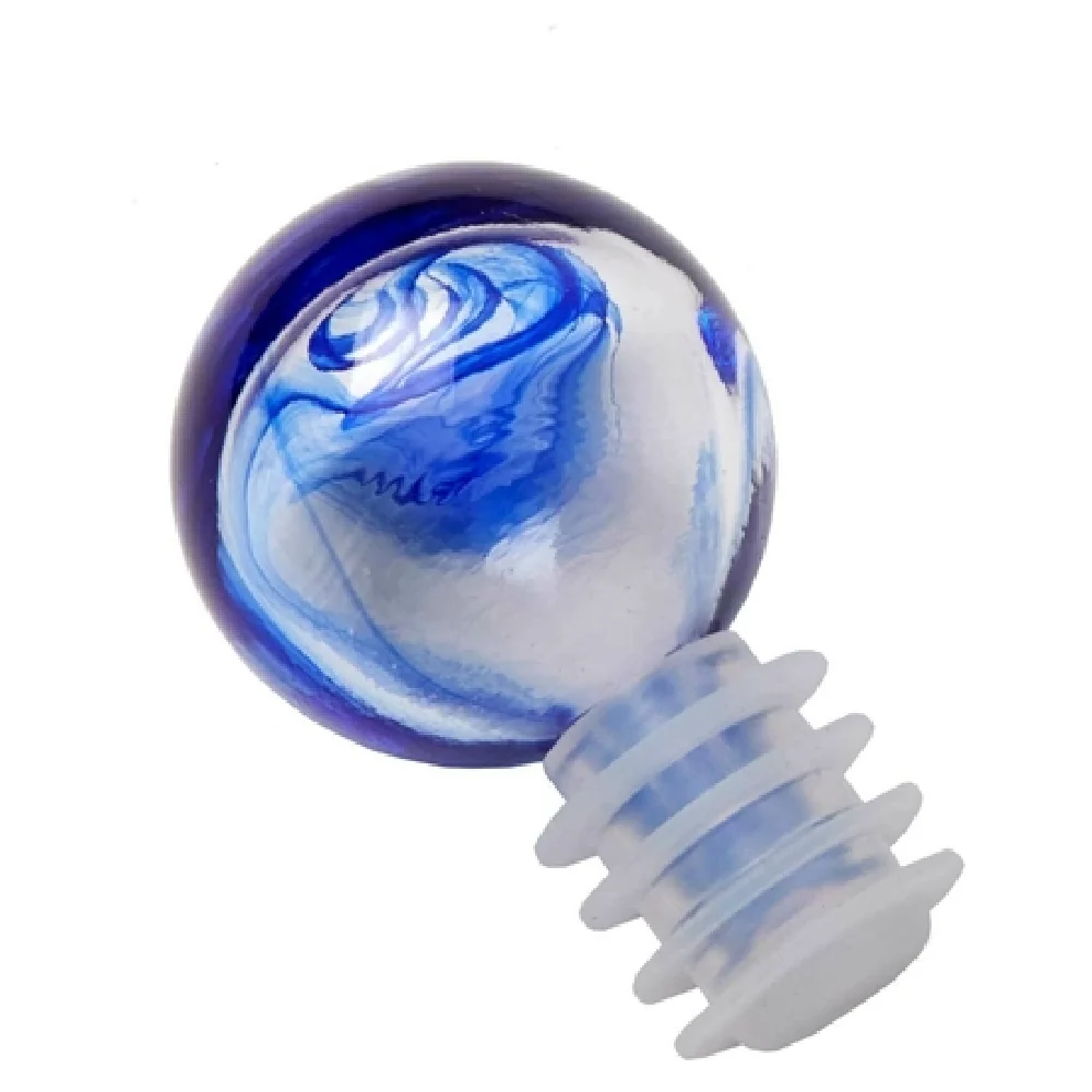 American Metalcraft GSB2 1-3/4 Inch Diameter Bottle Stopper Glass and Silicone Blue Marble Finish