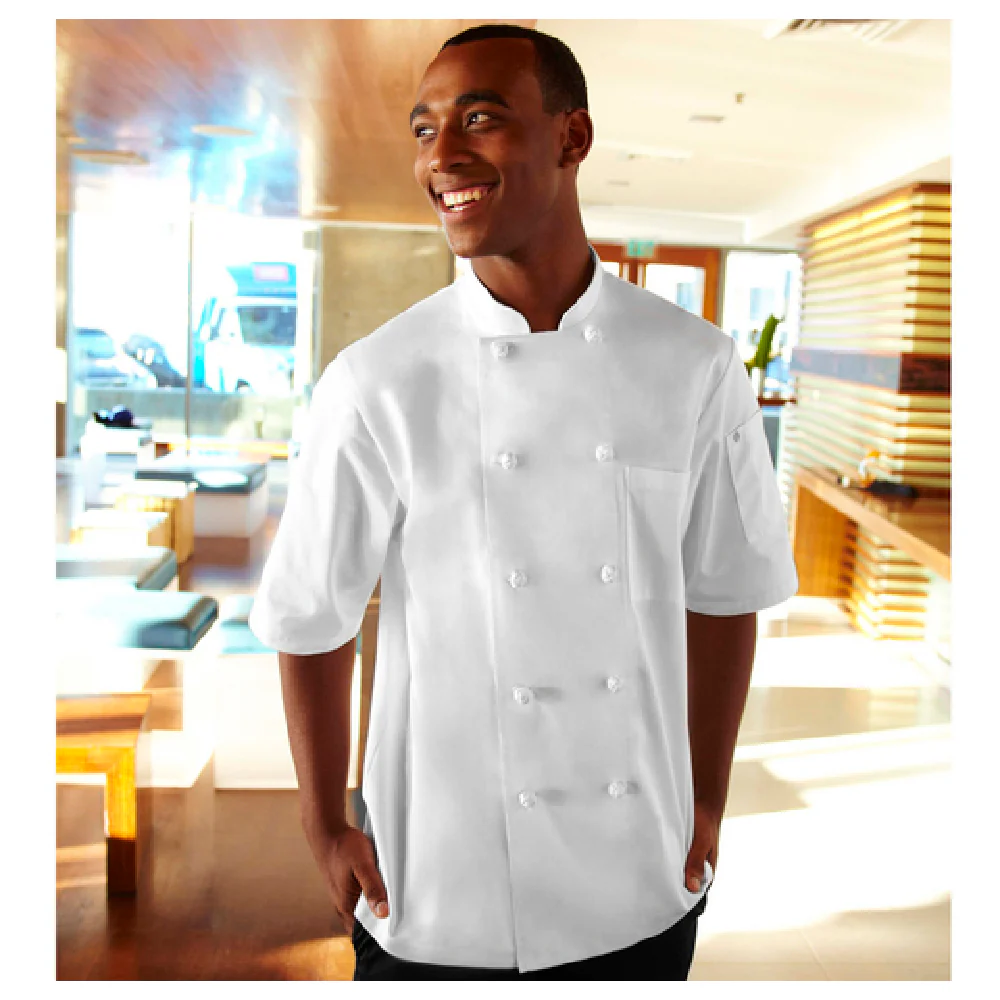 Chef Works KNSSWHT3XL 3XL Tivoli Chef Coat Double-breasted Short Sleeves White Poly-cotton