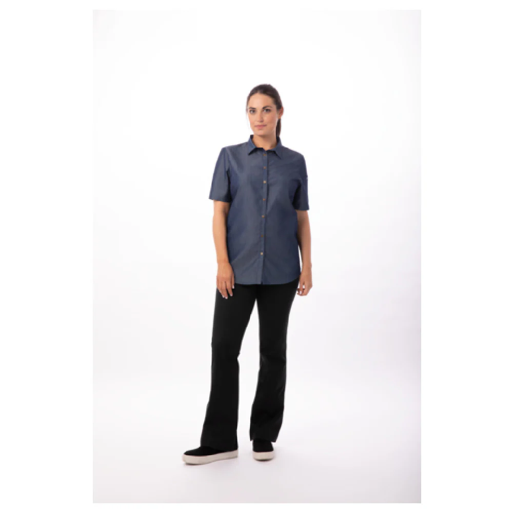 Chef Works SHC03W-IBL-XL 33 Inch Women's Detroit Shirt with Snap Closure Indigo Blue
