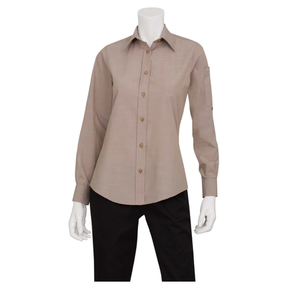 Chef Works SLWCH002-ECR-L Women's Chambray Dress Shirt Large Roll-up Sleeves Natural Chef Works SLWCH002-ECR-L Women's Chambray Dress Shirt Large Roll-up Sleeves Natural