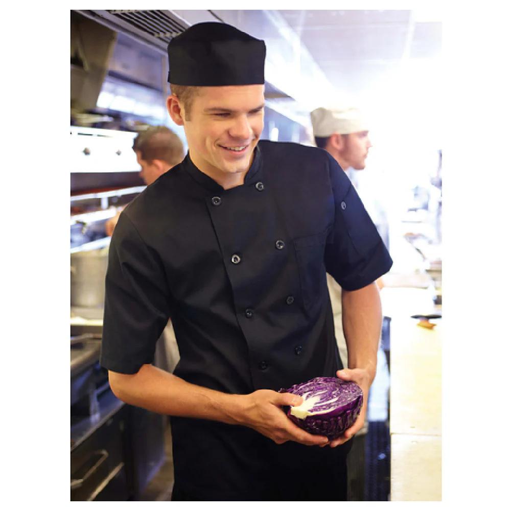 Chef Works BLSS-BLK-5XL Black Chambery Chef Coat Double-breasted Short Sleeves