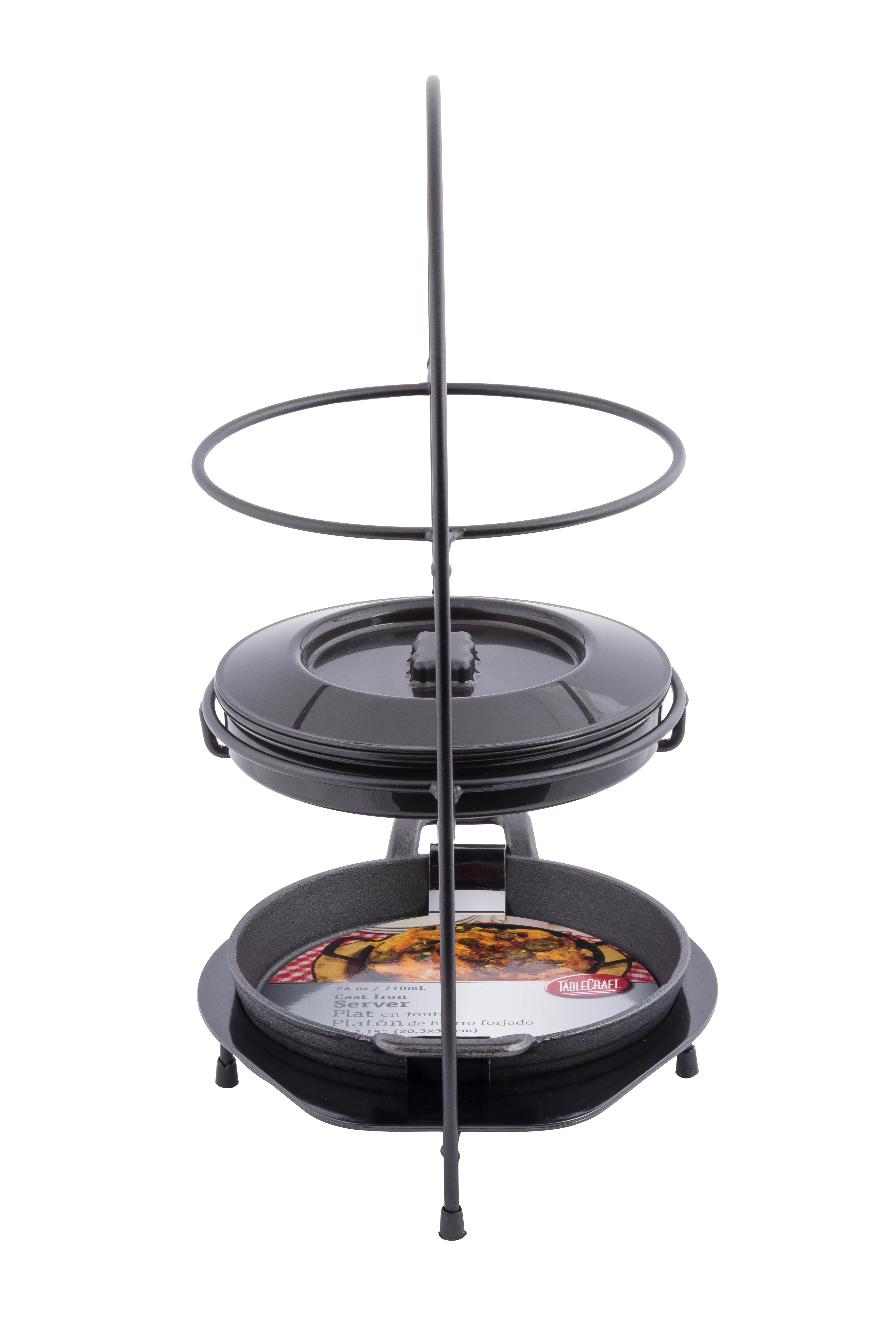 Tablecraft FTR1711KIT 17 Inch Round Metal Fajita Rack Display Stand with Cast Iron Platter Tablecraft FTR1711KIT 17 Inch Round Metal Fajita Rack Display Stand with Cast Iron Platter