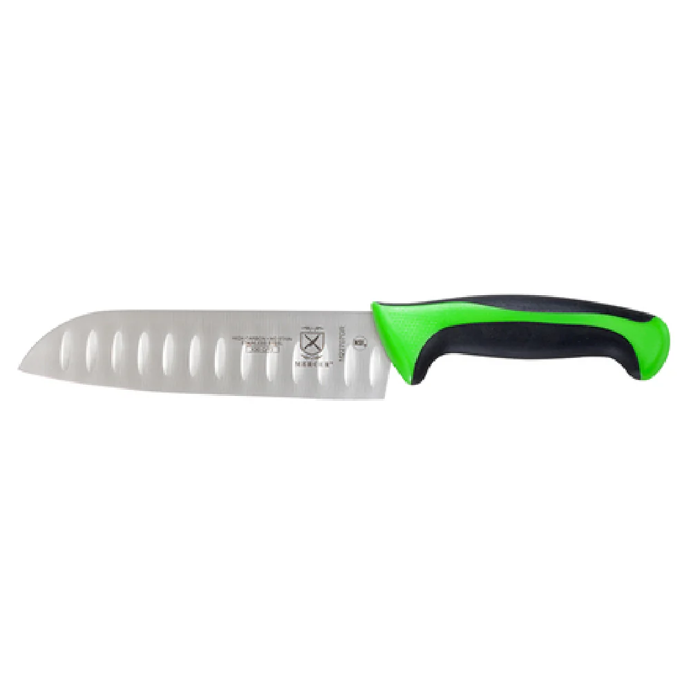 Mercer Culinary M22707GR 7 Inch Granton Edge Santoku Knife High Carbon Steel Green Handle