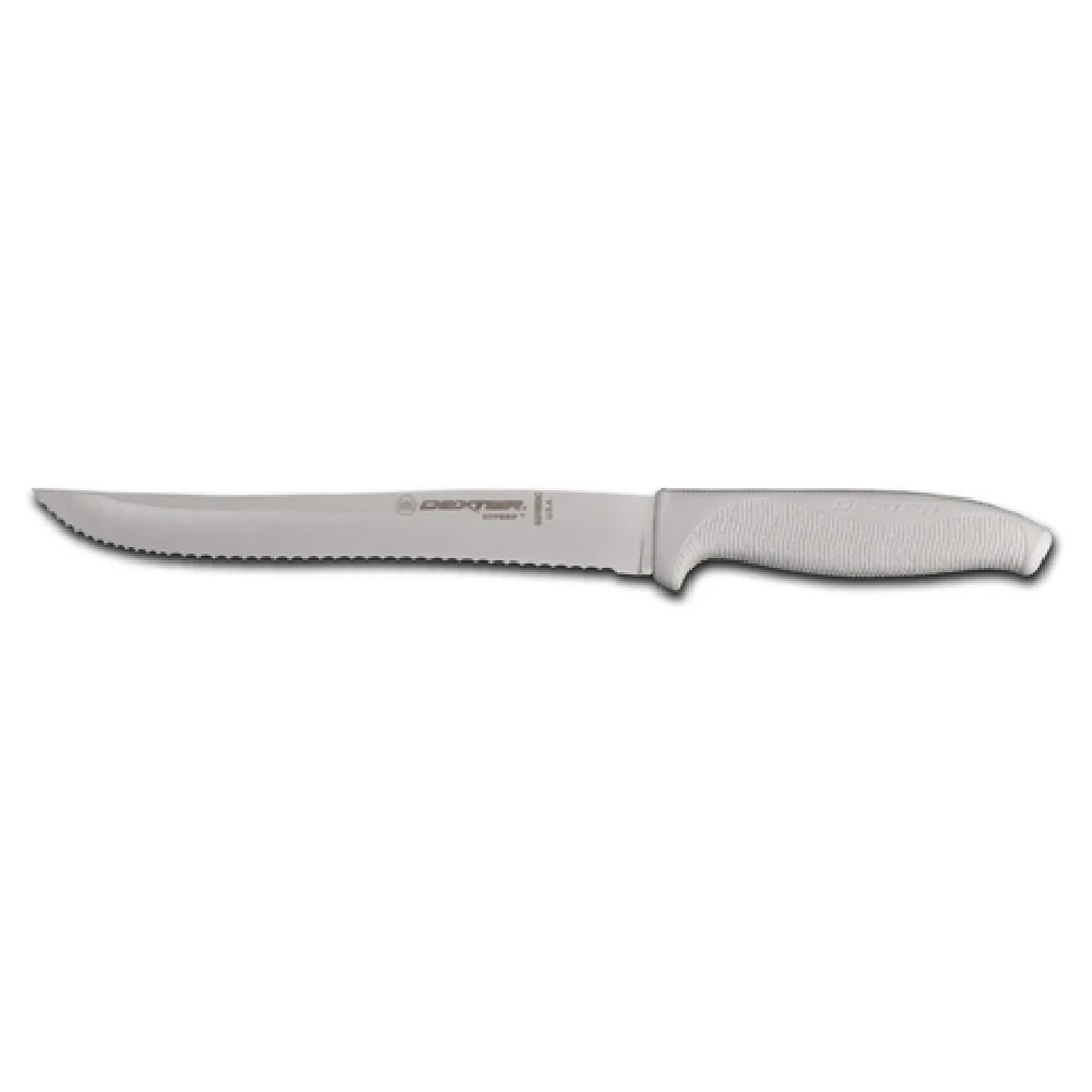 Dexter Russell SG158SC-PCP 8 Inch Scalloped Edge Knife High-Carbon Steel Rubber Handle White
