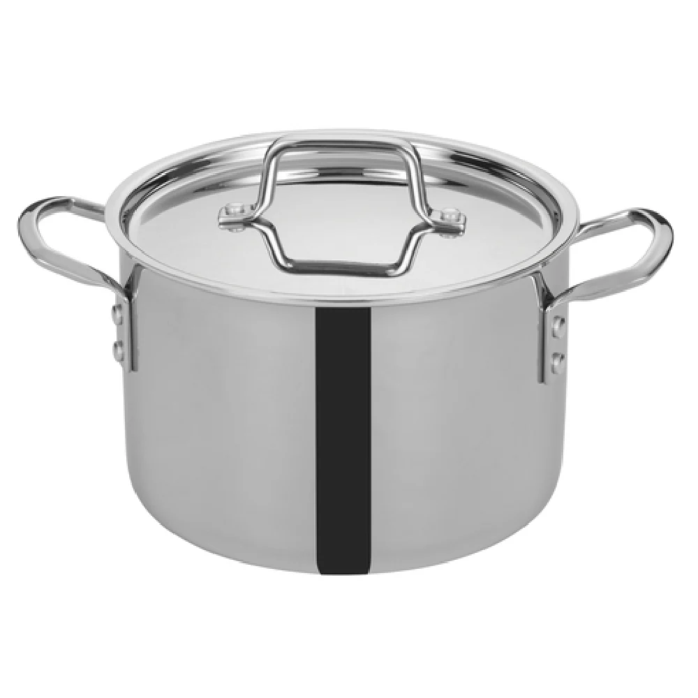 Winco TGSP-6 6 Qt Induction Ready Stock Pot with Cover Riveted Handles Stainless Steel