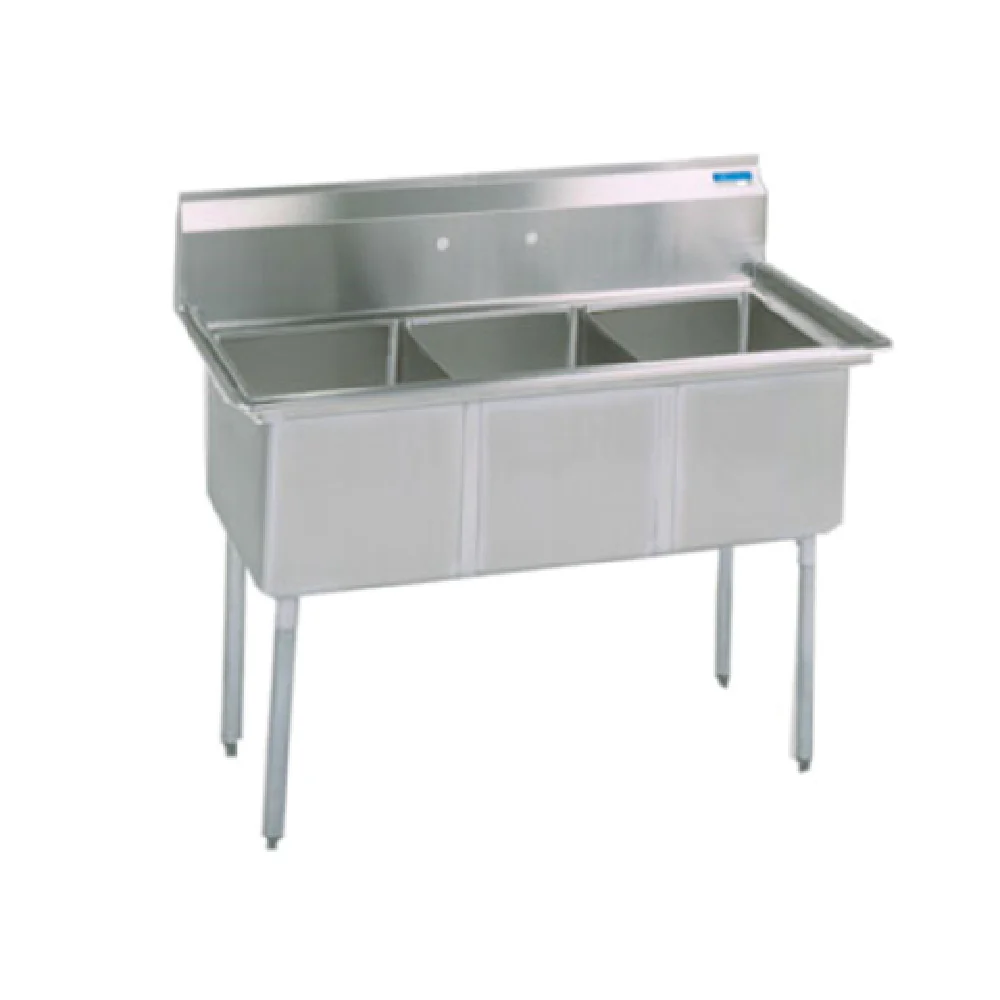 BK Resources BKS-3-18-12S 59 Inch Three Compartment Sink with Backsplash BK Resources BKS-3-18-12S 59 Inch Three Compartment Sink with Backsplash