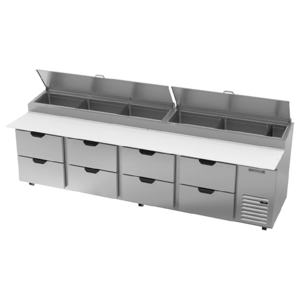 Beverage Air DPD119HC-8 119 Inch Pizza Top Refrigerated Counter 42.2 cu ft with 8 Drawers Beverage Air DPD119HC-8 119 Inch Pizza Top Refrigerated Counter 42.2 cu ft with 8 Drawers
