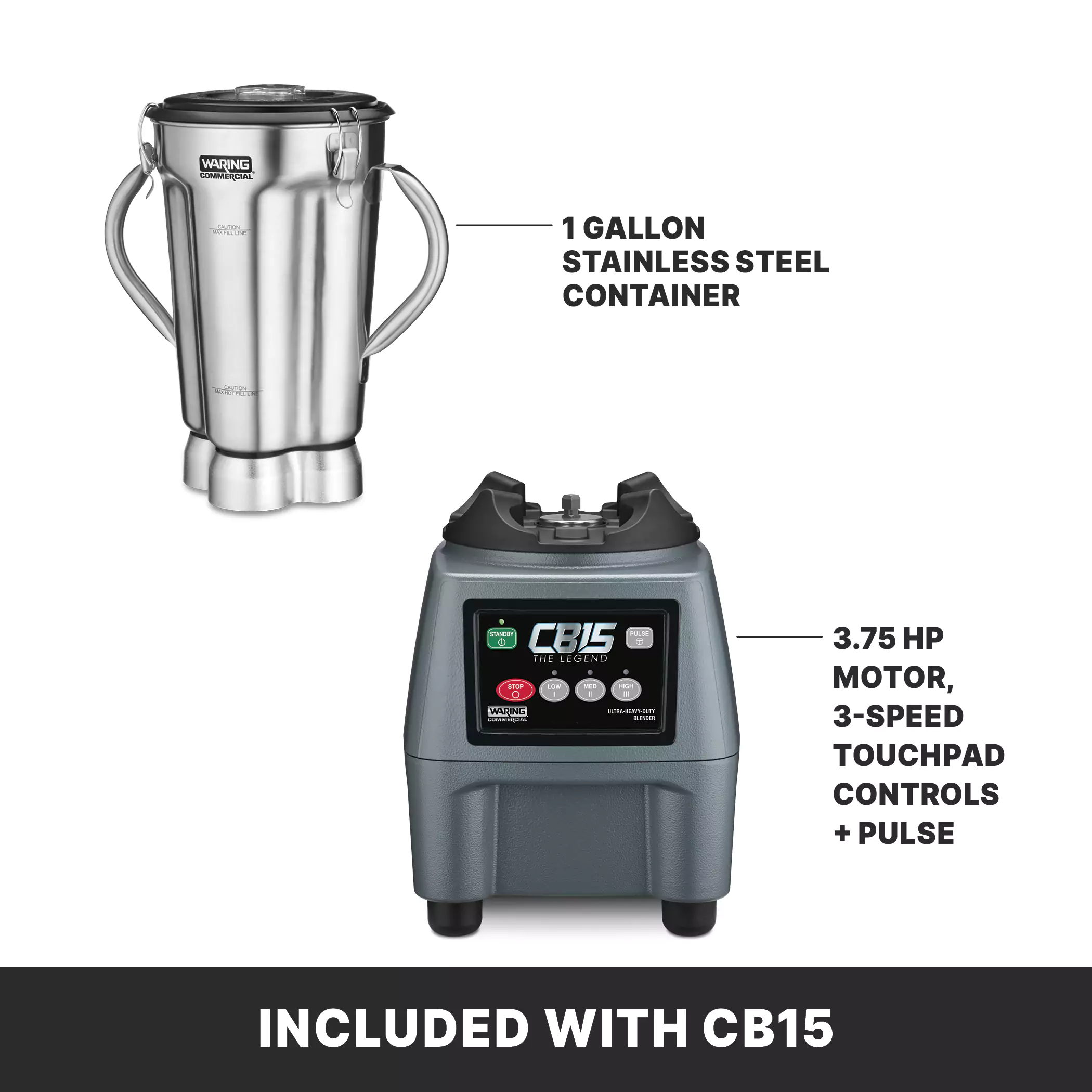 Waring CB15K 15 Inch Electric Commercial Blender 4 Liter Stainless Steel Container Waring CB15K 15 Inch Electric Commercial Blender 4 Liter Stainless Steel Container