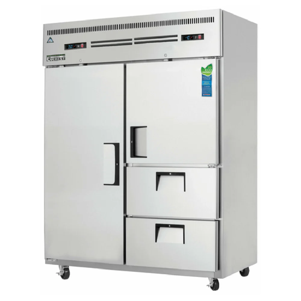 Everest Refrigeration ESWQ2D2 59 Inch Dual Temperature Refrigerator Freezer Combo Stainless Steel with Self Closing Doors and Drawers