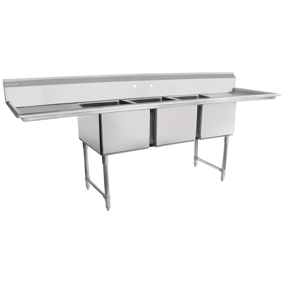 Empura Stainless EHD31824LR24 106 Inch Sink Heavy Duty 16 Gauge 3 Bowl with Drainboards
