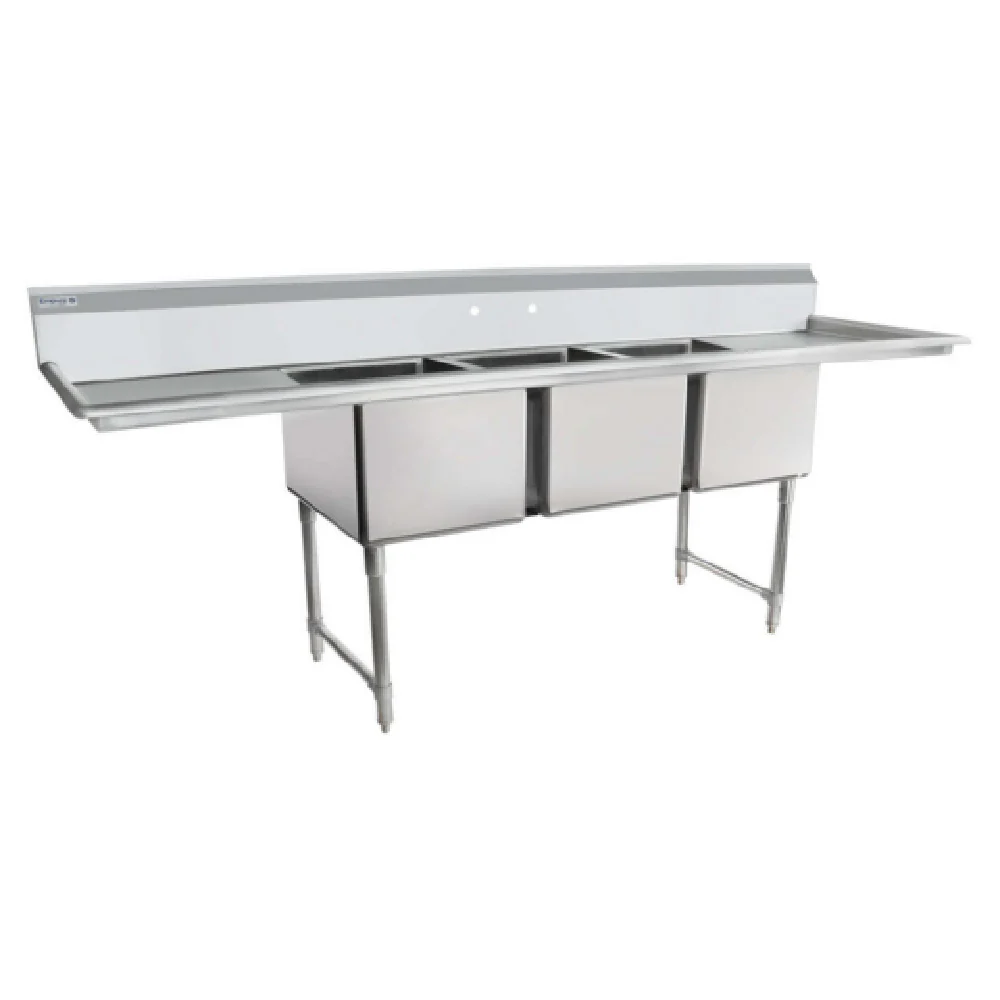Empura Stainless EHD31824LR24 106 Inch Sink Heavy Duty 16 Gauge 3 Bowl with Drainboards Empura Stainless EHD31824LR24 106 Inch Sink Heavy Duty 16 Gauge 3 Bowl with Drainboards