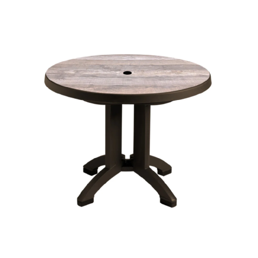 Grosfillex US481037 48 Inch Round Table Ranch Inlay Outdoor Resin with Umbrella Hole Grosfillex US481037 48 Inch Round Table Ranch Inlay Outdoor Resin with Umbrella Hole