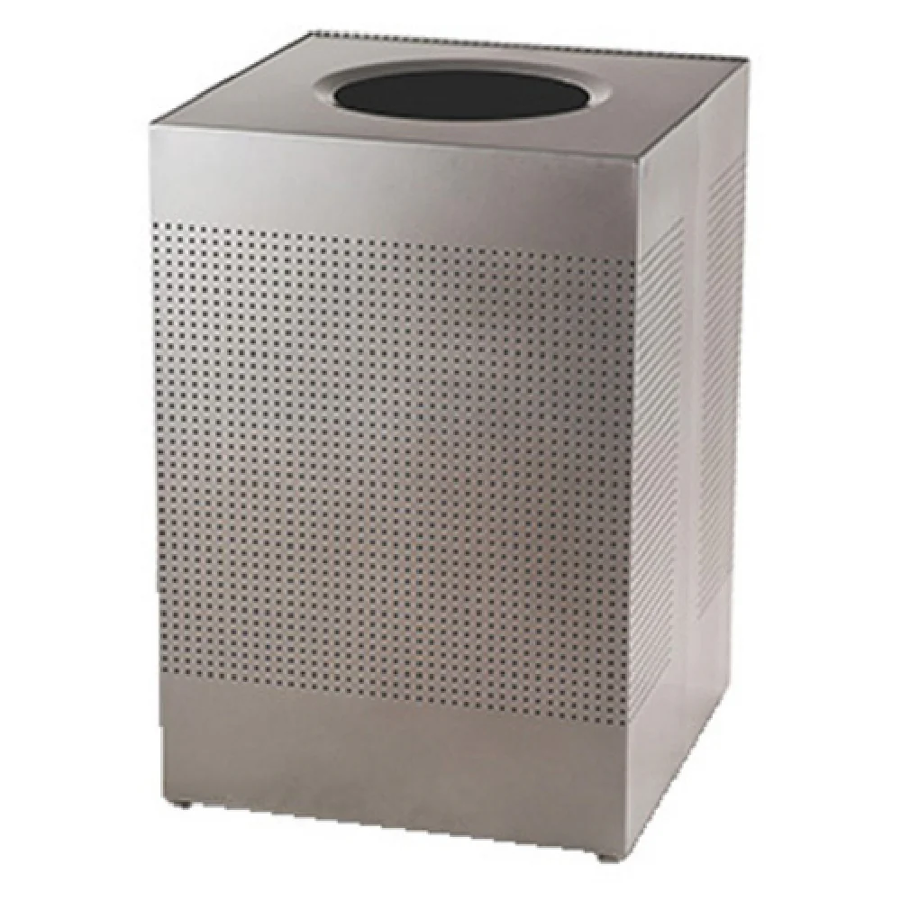 Rubbermaid FGSC22EPLSM 21 Inch Steel Open Top Trash Receptacle with Leak Proof Liner Silver Metallic