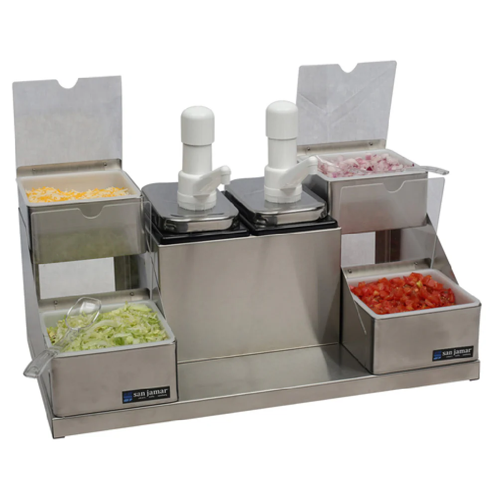 San Jamar P9724 22 Inch Condiment Center Countertop Stainless Steel with Ultra Pumps San Jamar P9724 22 Inch Condiment Center Countertop Stainless Steel with Ultra Pumps