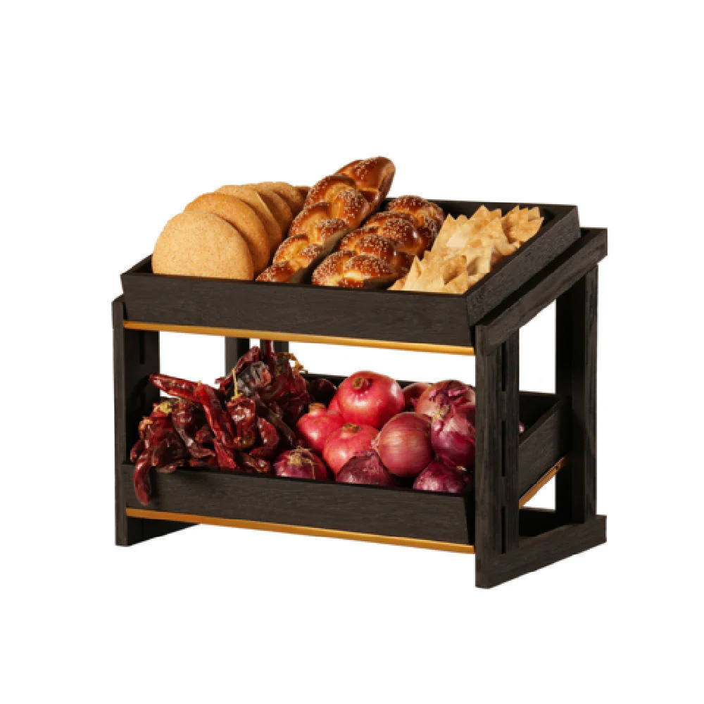 Cal-Mil 23780-2-13 14 Inch Brooklyn Merchandiser 2 Tier Textured Wood and Brass Display Cal-Mil 23780-2-13 14 Inch Brooklyn Merchandiser 2 Tier Textured Wood and Brass Display