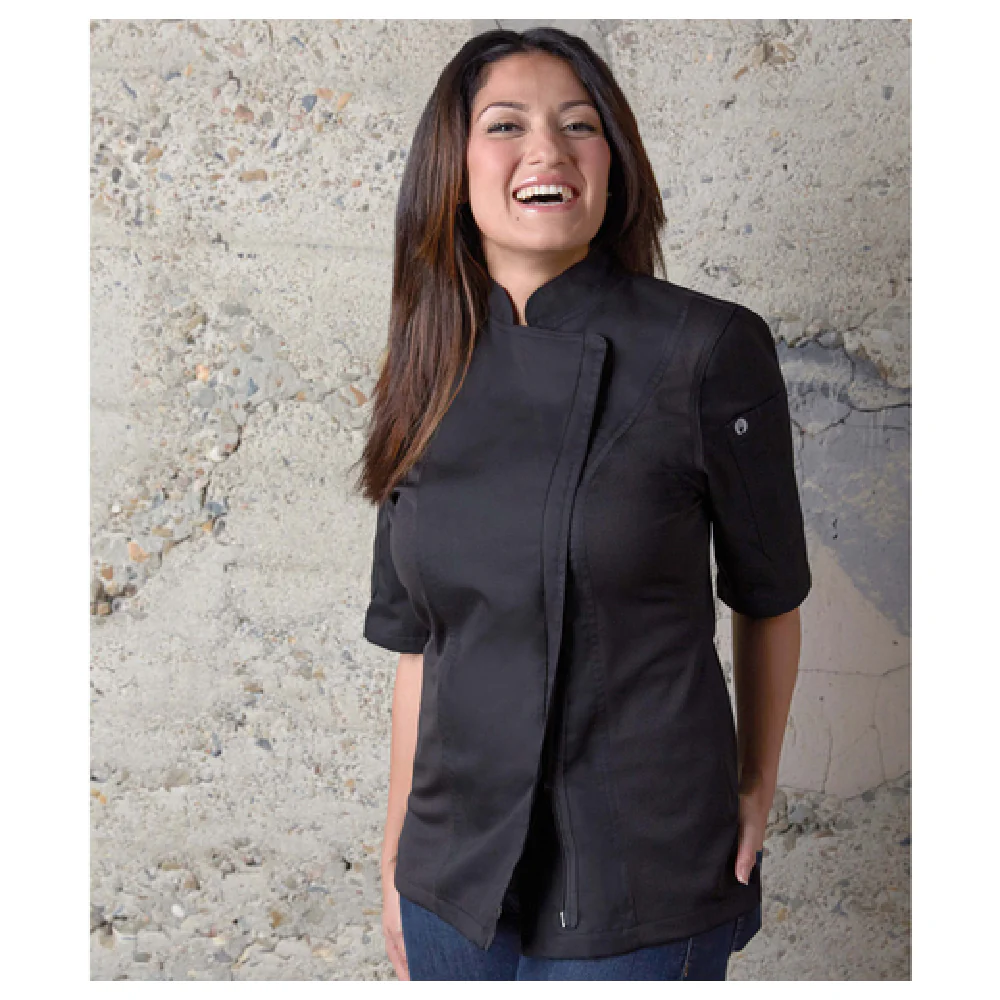 Chef Works BCWSZ006-BLK-2XL Women's Springfield Chef Coat 2XL Black Poly Cotton Twill