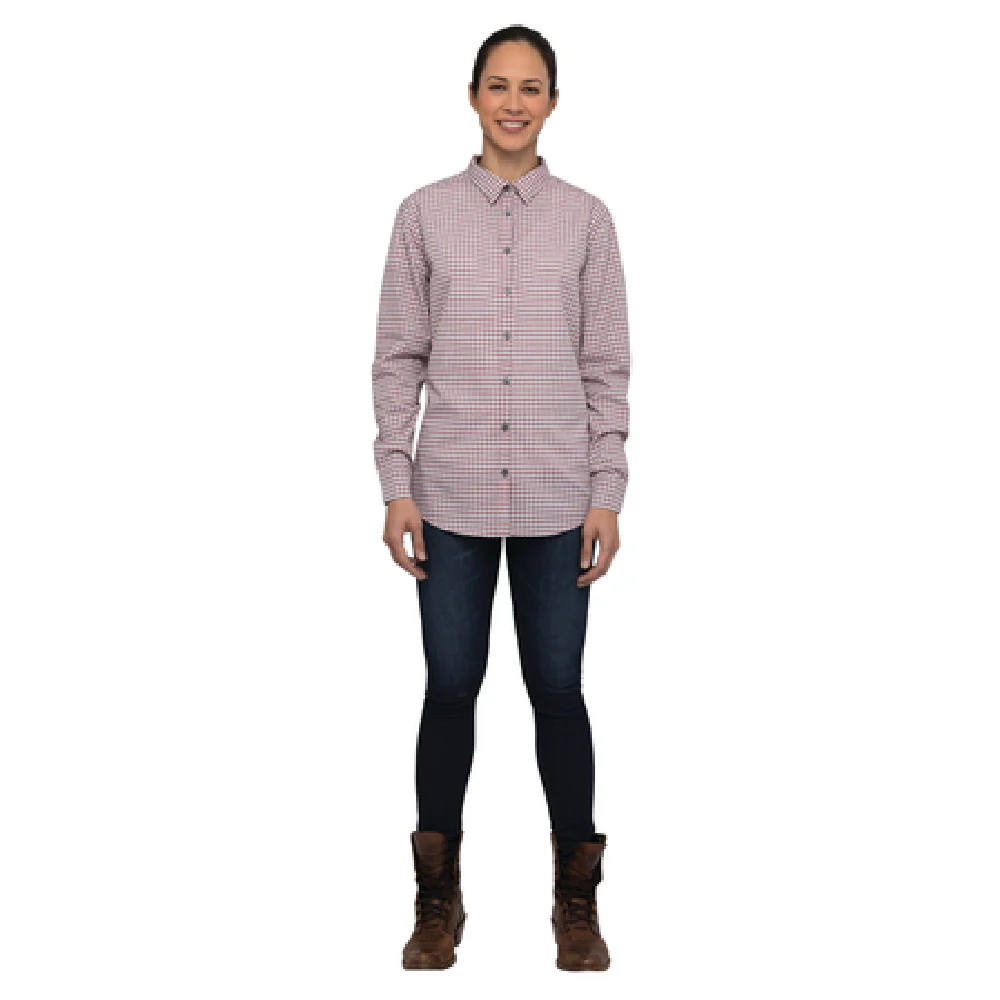 Chef Works SHC05W-CHP-S Women's Cook's Shirt Long Sleeve Gingham Red with Contrast Fabric
