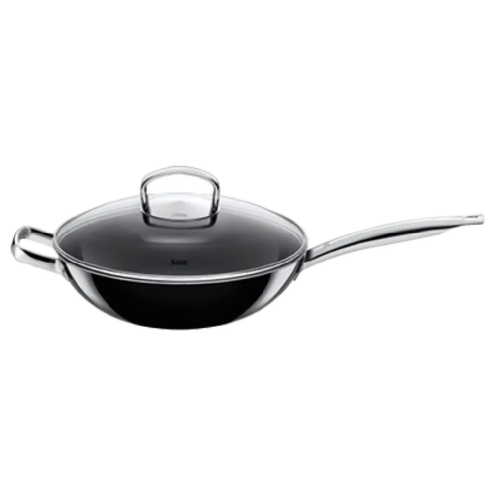 BauscherHepp 21.3726.7102 4 Quarts Induction Wok Pan with Glass Lid Black Steel