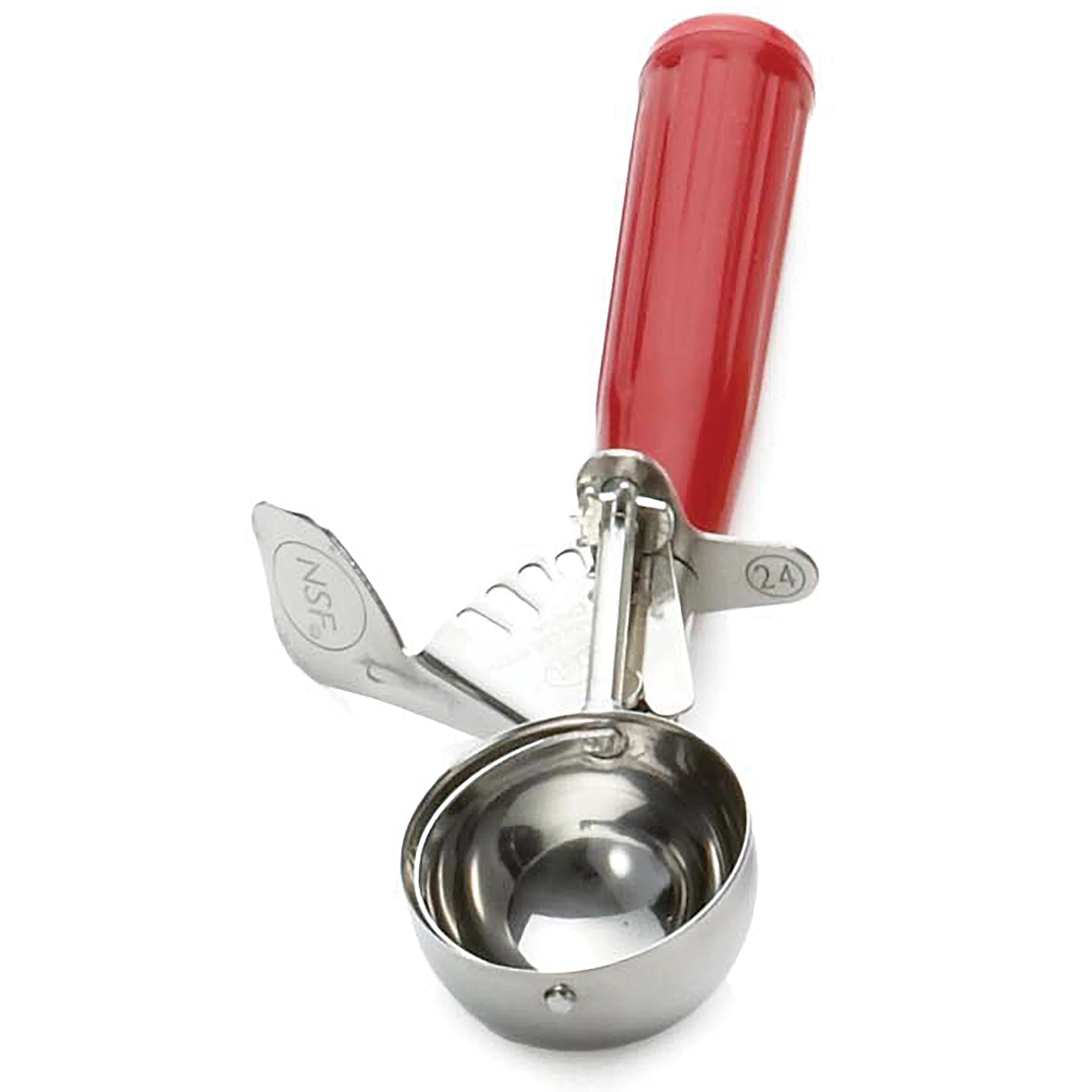 Tablecraft 2124 3.12 Inch Cash and Carry Disher 1-1/2 Oz Capacity Stainless Steel Red Handle