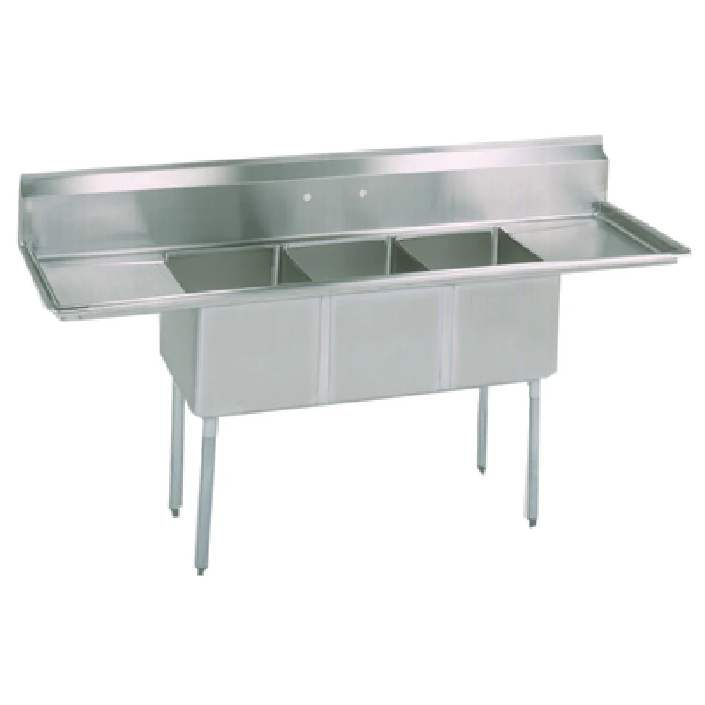 BK Resources ES-3-18-12-18T 90 Inch Economy Sink with Three Compartment Stainless Steel