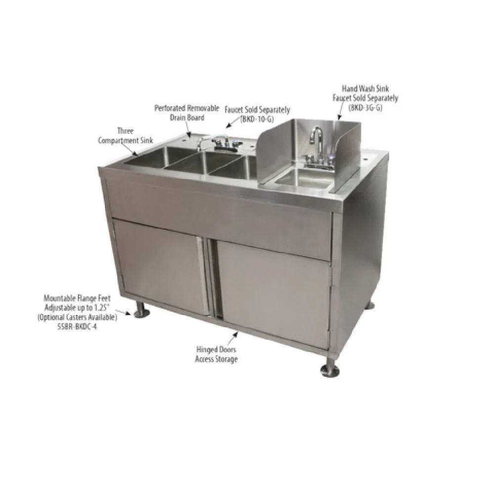 BK Resources FTWS-M-4829L 48 Inch All-in-One Food Truck Wash Station with Mobile Conversion Kit