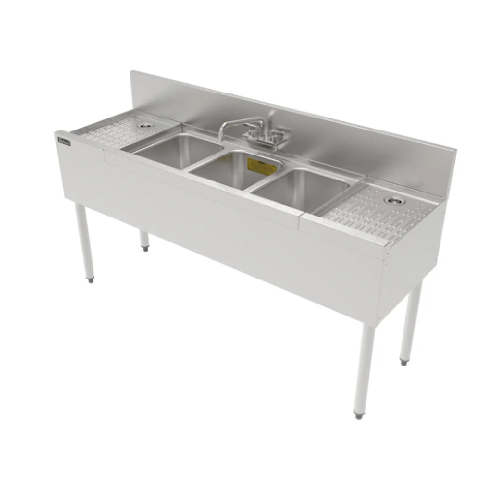 Perlick TS53C-STK 60 Inch 3 Tank Sink Stainless Steel Wall Mount Faucet with Drainboards Perlick TS53C-STK 60 Inch 3 Tank Sink Stainless Steel Wall Mount Faucet with Drainboards