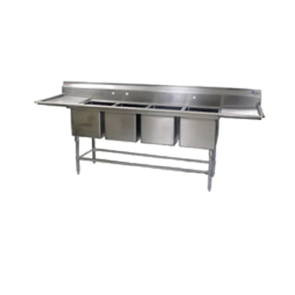 Eagle FN2064-4-24R-14/3 97-1/2 Inch Sink Four Compartment Stainless Steel with Right Drainboard