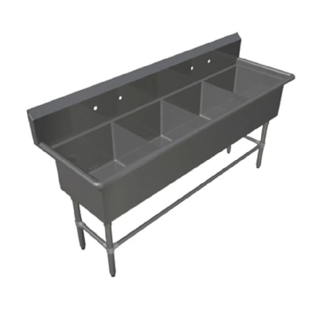 John Boos 44PB16204 69 Inch Pro-Bowl Sink 14 Gauge Stainless Steel 4 Compartments with Faucet Holes