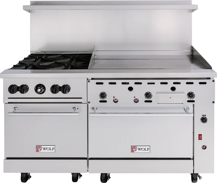 Wolf C72SC-6B36GT_LP 72 Inch Gas Challenger XL Restaurant Range with 36 Inch Griddle and Dual Ovens 6 Burners 300000 BTU Wolf C72SC-6B36GT_LP 72 Inch Gas Challenger XL Restaurant Range with 36 Inch Griddle and Dual Ovens 6 Burners 300000 BTU