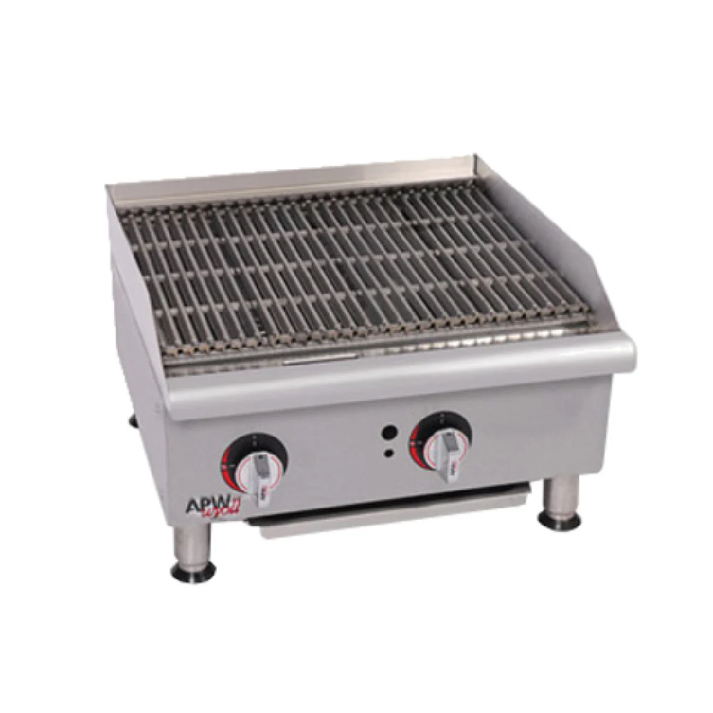 APW Wyott GCB-18S_LP 18 Inch Workline Charbroiler Gas Countertop with Stainless Steel Radiants 30000 BTU