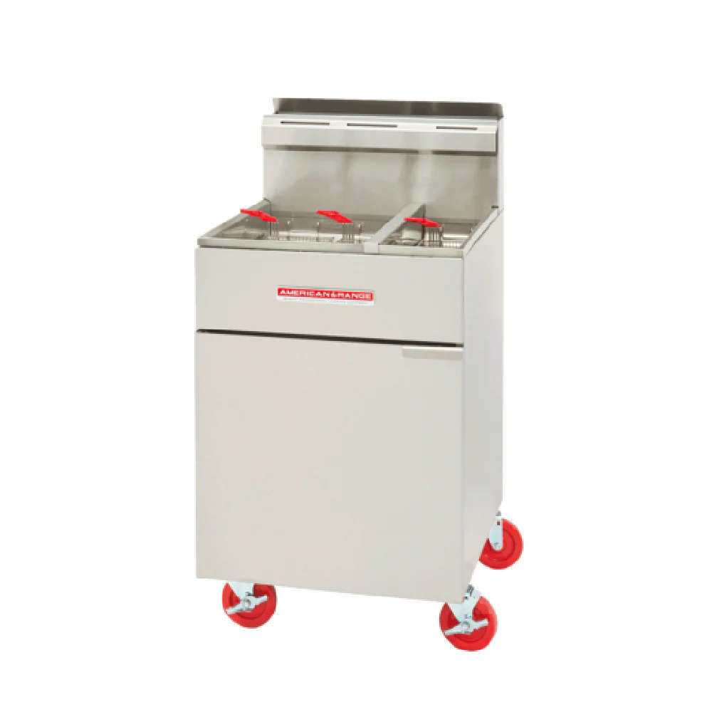 American Range AF-50HE/25_LP 20-30 lb to 50 lb Gas Deep Fryer Floor Model with Baskets American Range AF-50HE/25_LP 20-30 lb to 50 lb Gas Deep Fryer Floor Model with Baskets