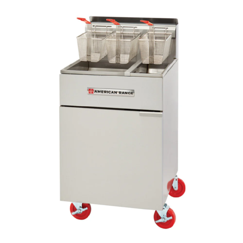 American Range AF-50HE/25_LP 20-30 lb to 50 lb Gas Deep Fryer Floor Model with Baskets American Range AF-50HE/25_LP 20-30 lb to 50 lb Gas Deep Fryer Floor Model with Baskets