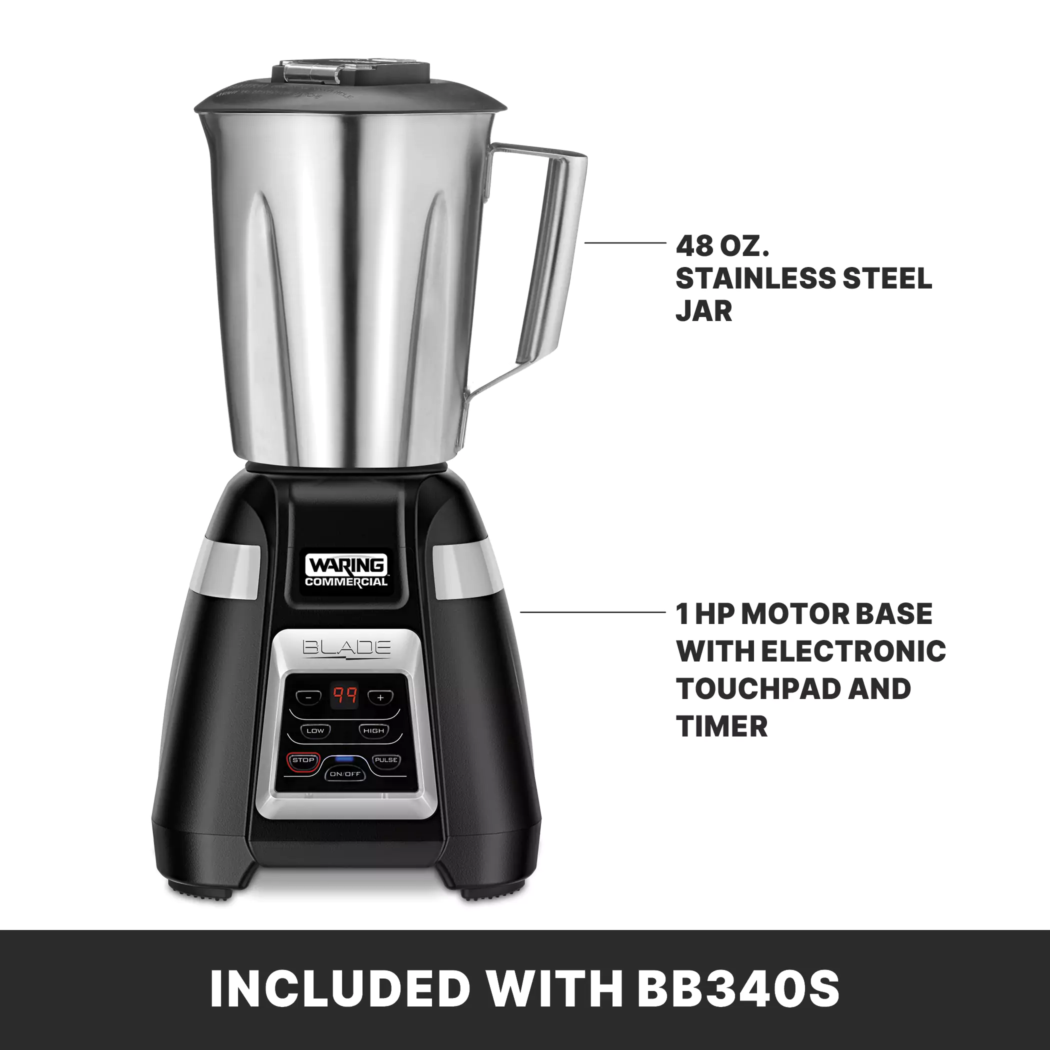 Waring BB340SK 10 Liter Bar Blender with Stainless Steel Container Waring BB340SK 10 Liter Bar Blender with Stainless Steel Container