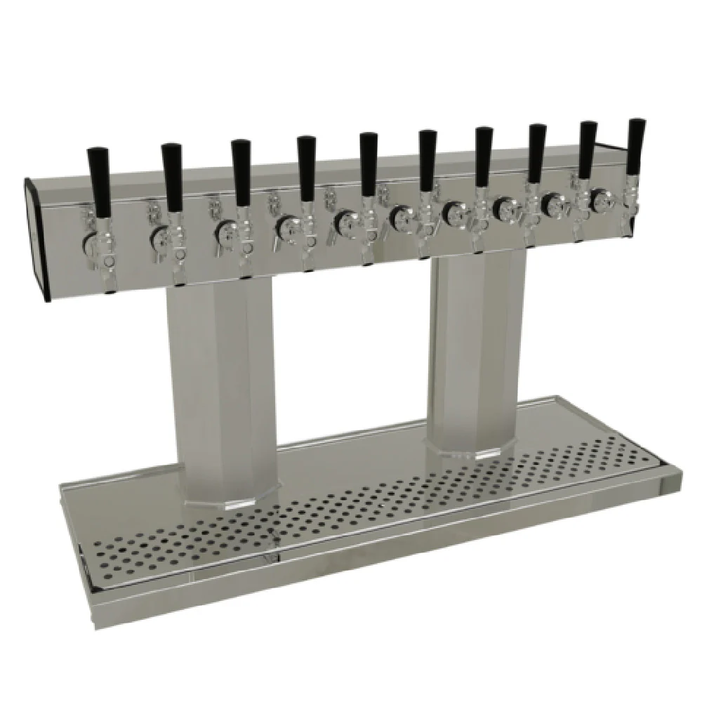 Glastender BT-10-MFR 32 Inch Countertop Glycol Cooled Draft Beer Dispensing Tower Stainless Steel with 10 Faucets