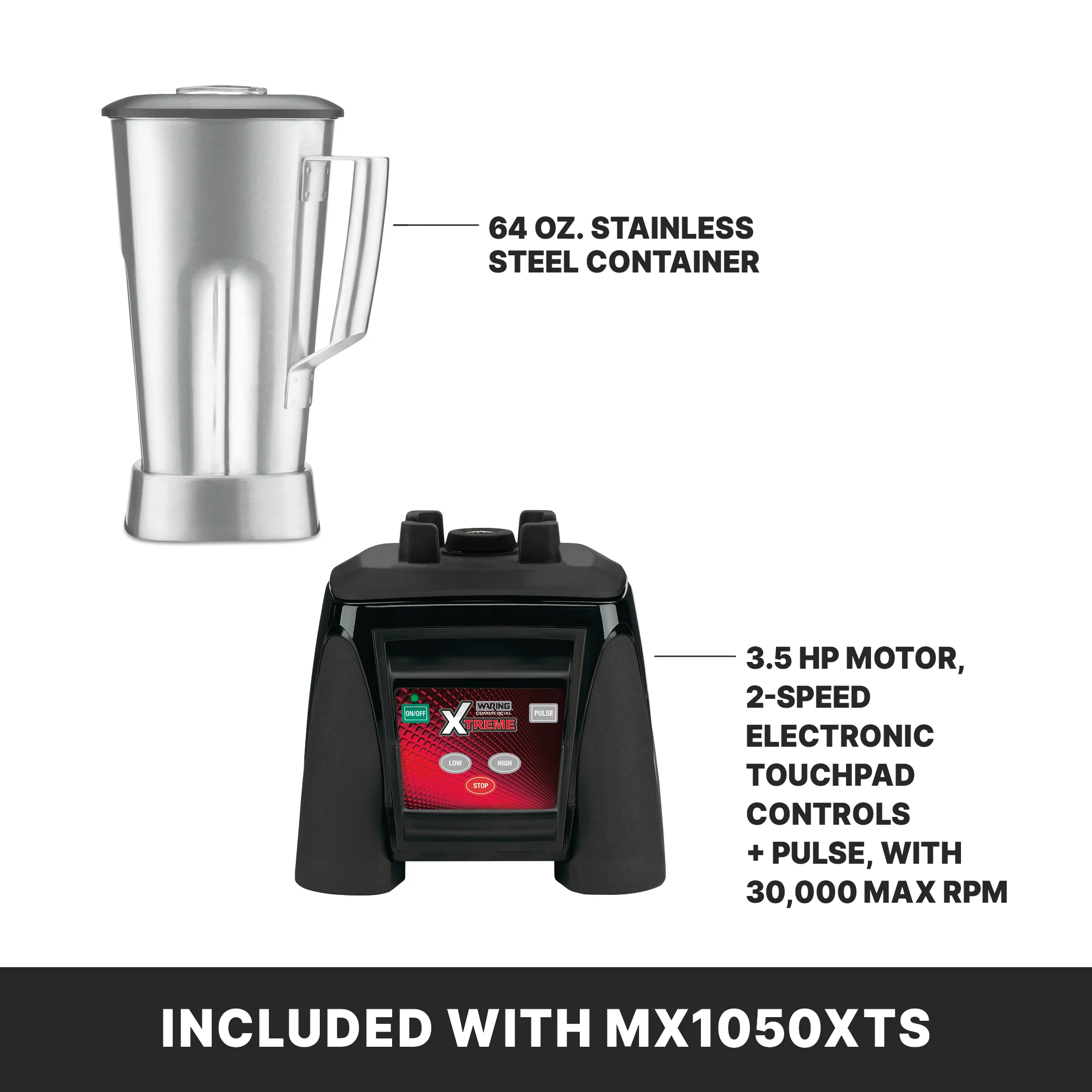 Waring Xtreme® MX1050XTS Blender with Electronic Keypad and 64 oz. Stainless-Steel Container Waring Xtreme® MX1050XTS Blender with Electronic Keypad and 64 oz. Stainless-Steel Container