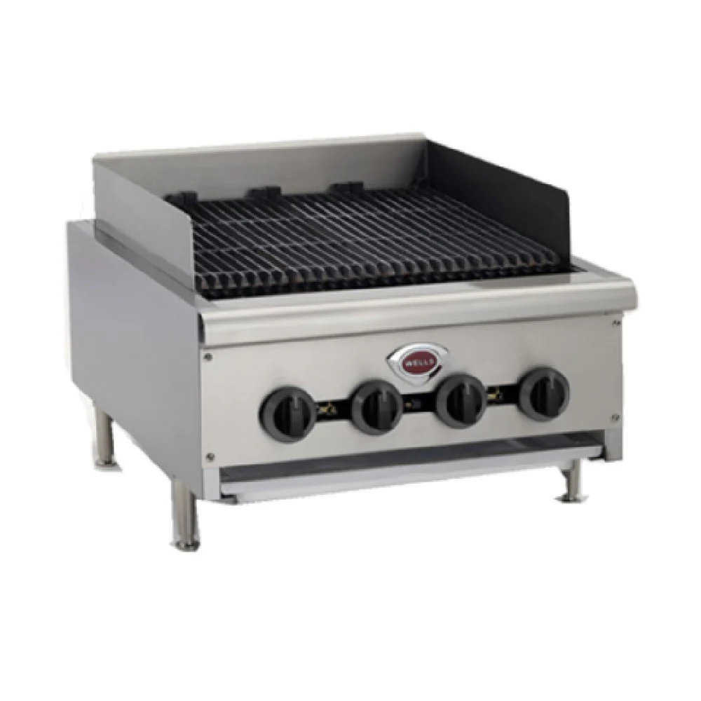 Wells HDCB-2430G 24 Inch Countertop Gas Charbroiler Stainless Steel with 4 Burner 80000 BTU