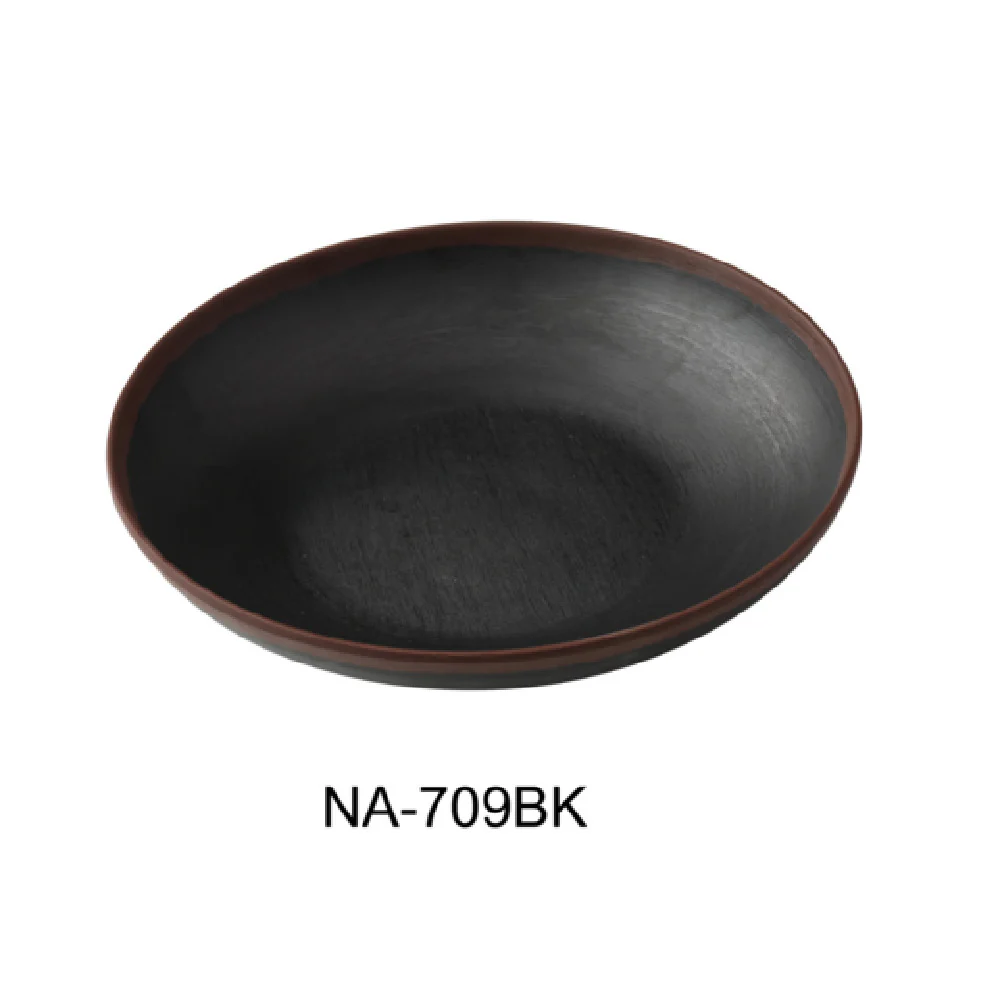 Yanco NA-709BK 9 Inch 28 Oz Round Salad Soup Plate Melamine Black with Brown Yanco NA-709BK 9 Inch 28 Oz Round Salad Soup Plate Melamine Black with Brown