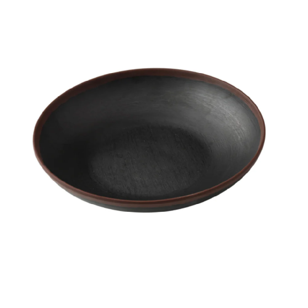 Yanco NA-709BK 9 Inch 28 Oz Round Salad Soup Plate Melamine Black with Brown Yanco NA-709BK 9 Inch 28 Oz Round Salad Soup Plate Melamine Black with Brown