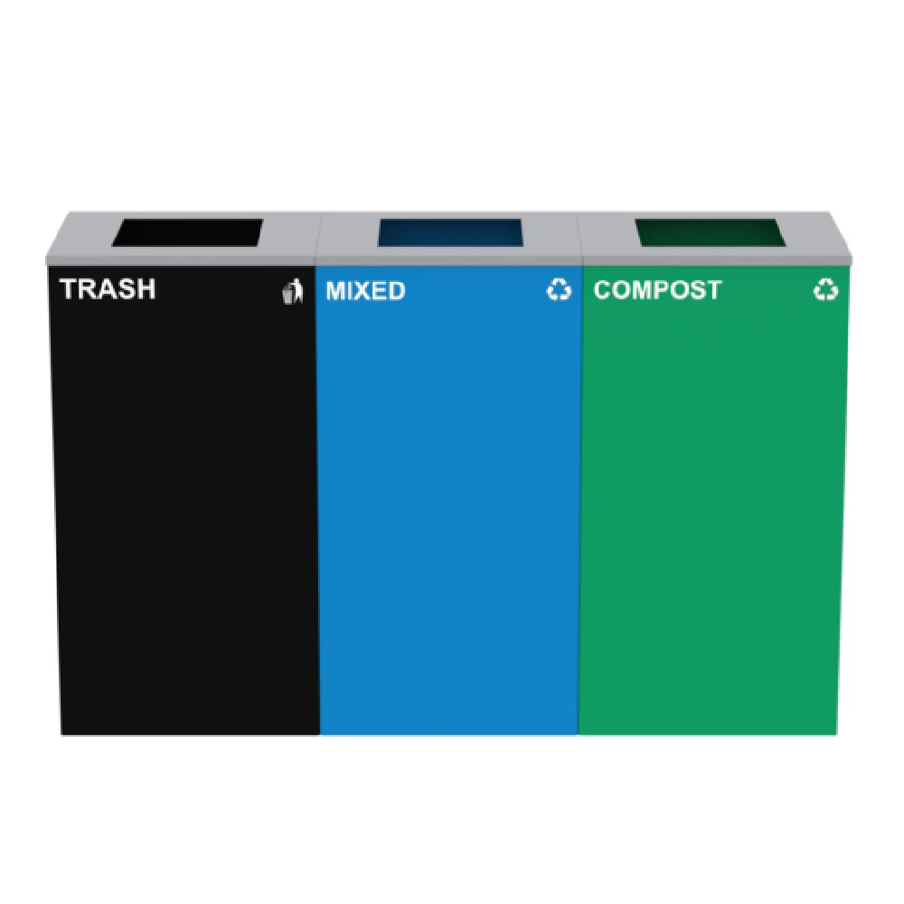 Alpine Industries ALP4450-BLK-KIT15 51 Inch Steel Trash Can with Recycling and Compost