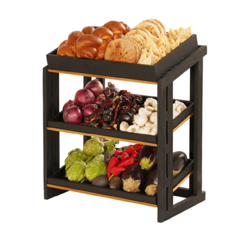 Cal-Mil 23780-3-13 13 Inch Wood Merchandiser 3-tier with Brass Accents Cal-Mil 23780-3-13 13 Inch Wood Merchandiser 3-tier with Brass Accents