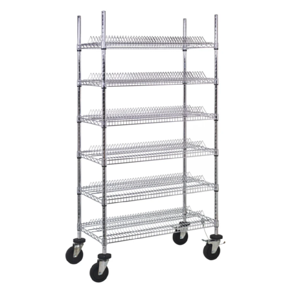 Quantum WRC-R468C 36 Inch Wire Shelving Cart with 6-78 Reel Shelves Chrome Finish