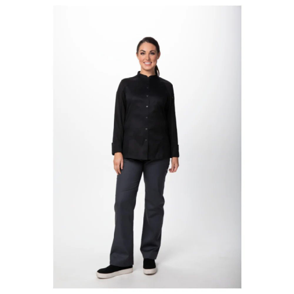 Chef Works CBS01W-BLK-XL 37 Inch Women's Tulum Chef Coat Raglan Long Sleeve with Snap Closure