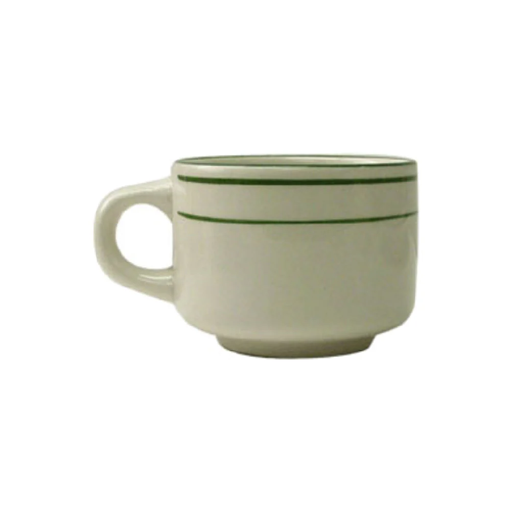 International Tableware VE-23 7 oz Cup Round Stackable with Handle Ceramic American White