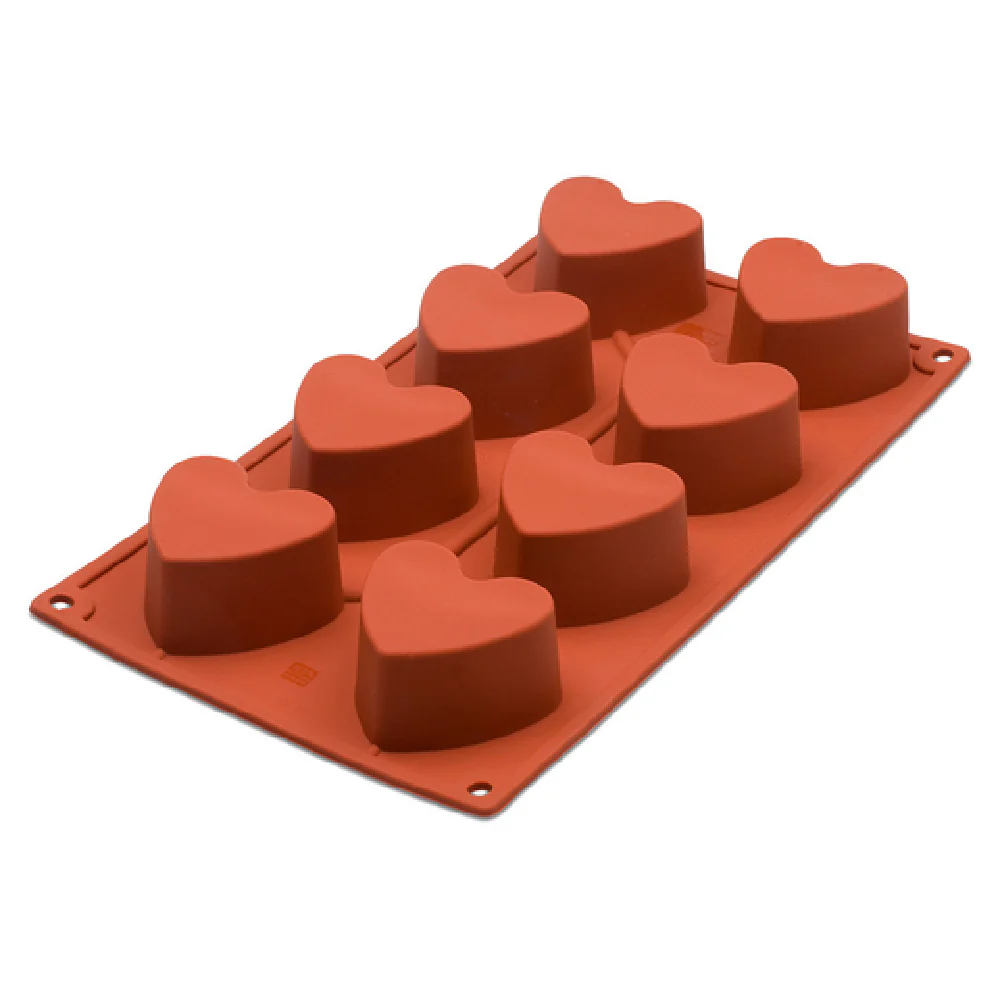 JB Prince M510 W 12 Inch Orange Silicone Pavoni Mold with 8 Heart Shapes