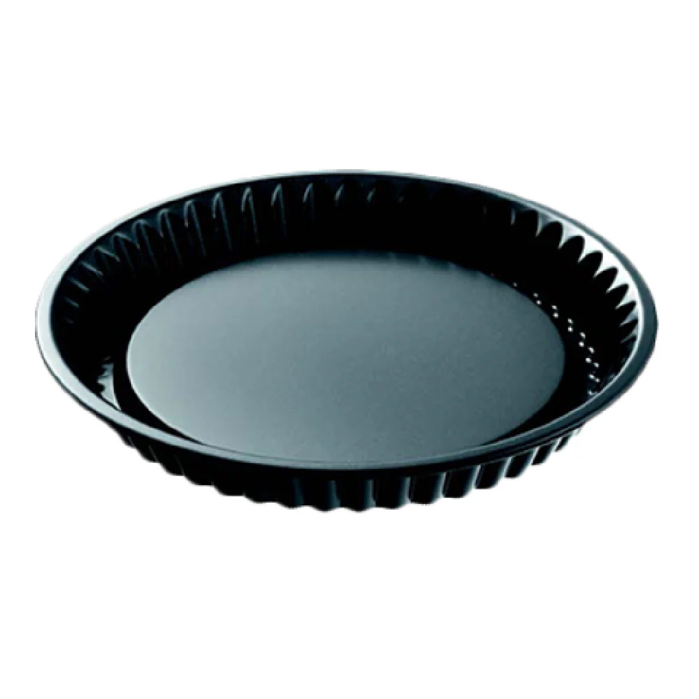 BauscherHepp 23.0063.7112 71 Oz Flan Pan 11-13/16 Inch Diameter Round Fluted Carbon Steel Black Coating