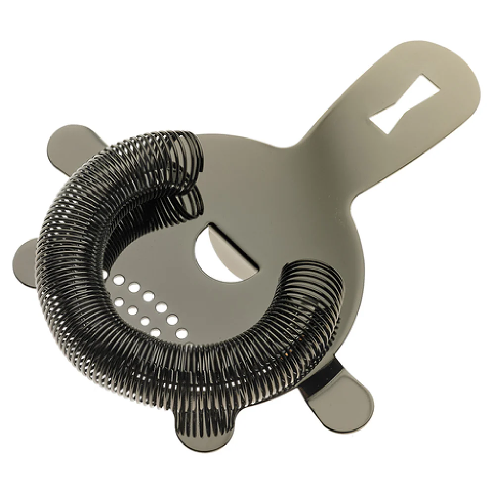 Mercer Culinary M37071BK 5-5/8 Inch Bar Strainer Heavy Duty 4-Prong Stainless Steel Gun Metal Black Plating with Replaceable Spring Mercer Culinary M37071BK 5-5/8 Inch Bar Strainer Heavy Duty 4-Prong Stainless Steel Gun Metal Black Plating with Replaceable Spring